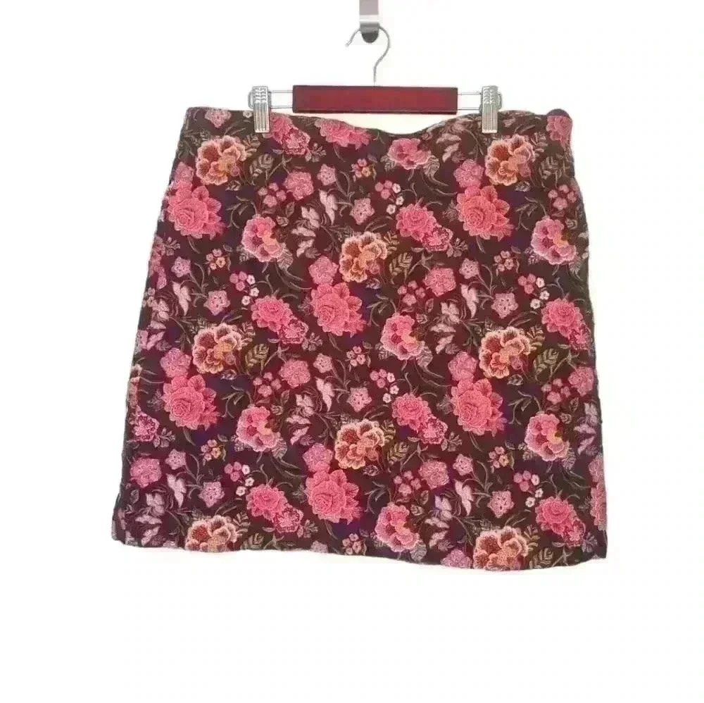 LOFT Floral Embroidered Plus Size Mini Skirt Pink and Green